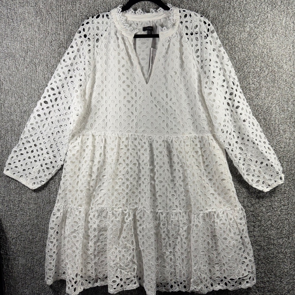 J.Crew Mini Dress White Eyelet Tiered Cottagecore Women XL
